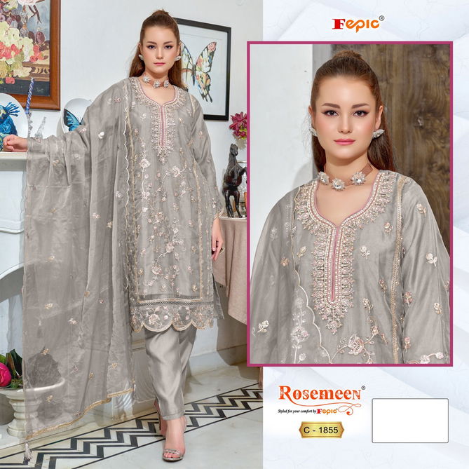 C 1855 Rosemeen By Fepic Organza Embroidery Pakistani Suits Wholesale Market